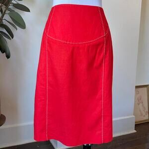 Vintage Red Linen Blend High Waist Pencil Skirt